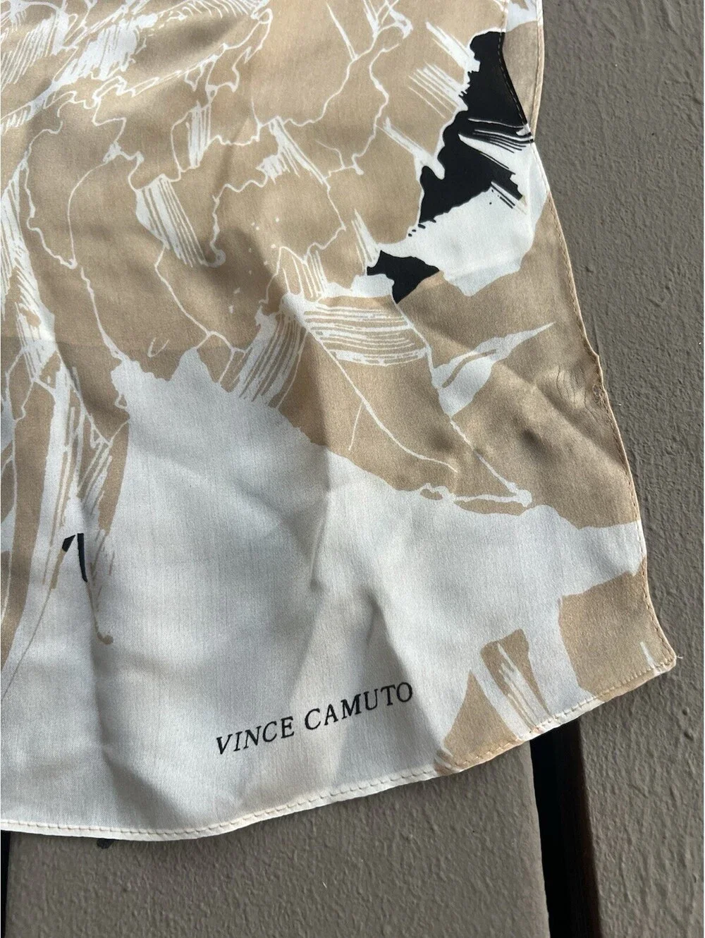 Vince Camuto Silk Rectangle/Oblong Scarf, Large Floral Cream Black 70”X17”